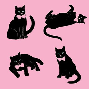 Black cats on pink, black cat fabric and black cat decor