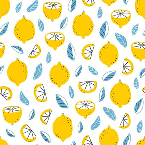 Big scale abstract lemons yellow and blue pattern