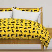 Black cats on yellow, black cat decor