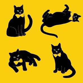 Black cats on yellow, black cat decor