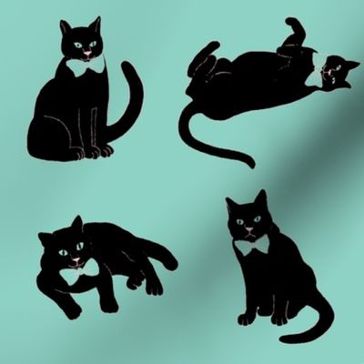 Black cats on blue, black cat decor