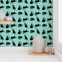 Black cats on blue, black cat decor