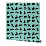 Black cats on blue, black cat decor