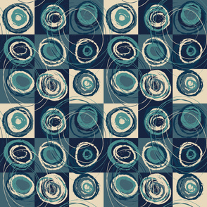 Blue AbstArt geometric patterns drawing circles