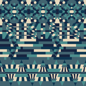 Blue AbstArt geometric patterns mix of forms