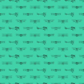 Antique Airplanes in Black with Teal Green Background