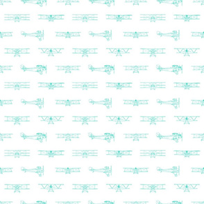 Antique Airplanes in Teal Blue with White Background