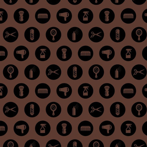 Salon & Barbershop Icons Circles in Black with Coffee Brown Background