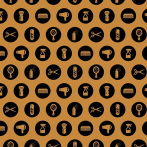 Salon & Barbershop Icons Circles in Black with Gold Background
