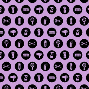 Salon & Barbershop Icons Circles in Black with Lilac Purple Background