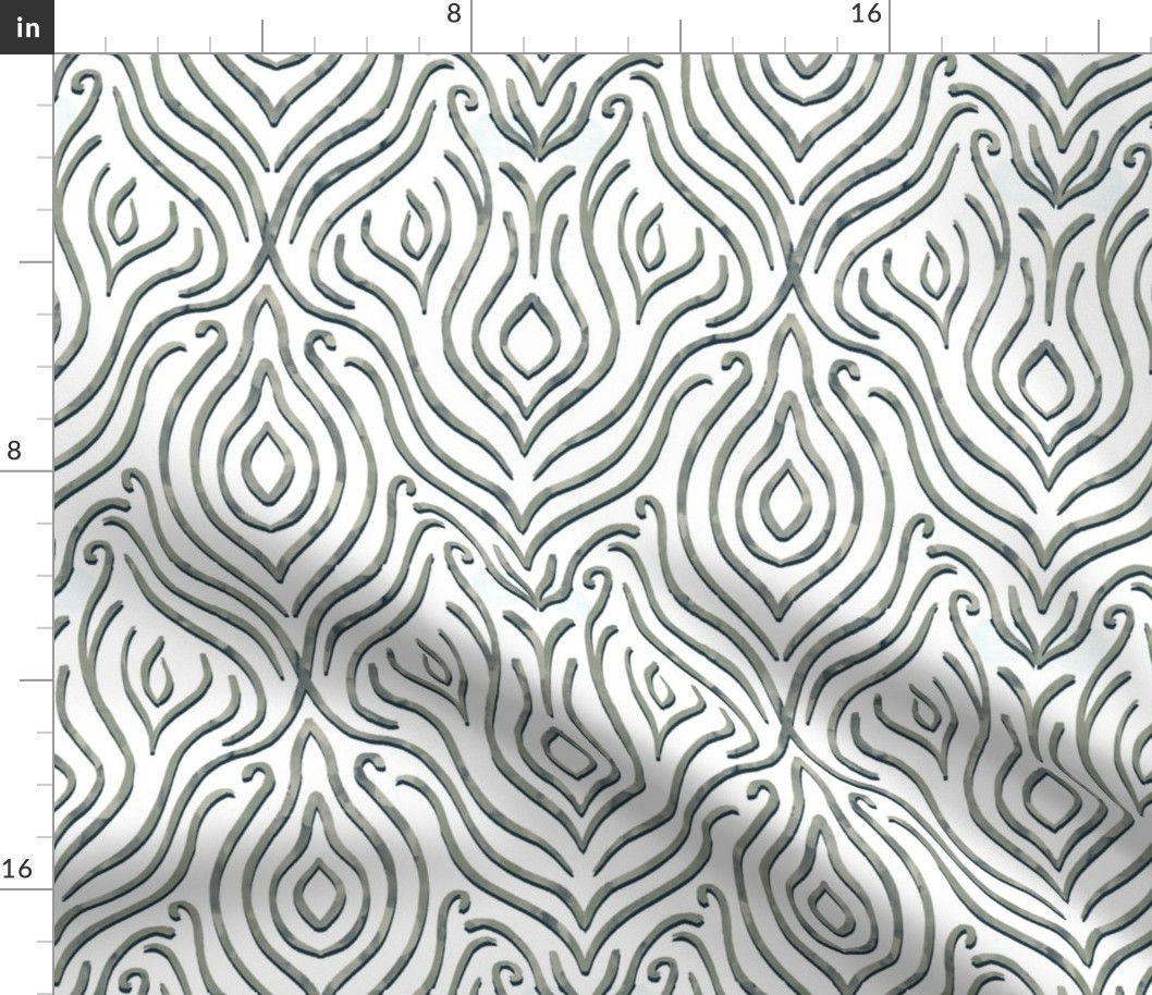 Line art damask - grey and white