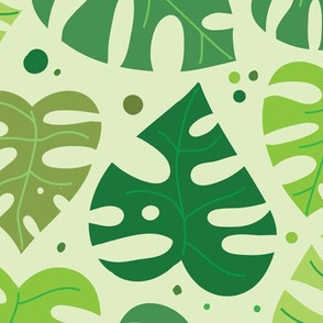 Monstera Doodles in Greens - Large