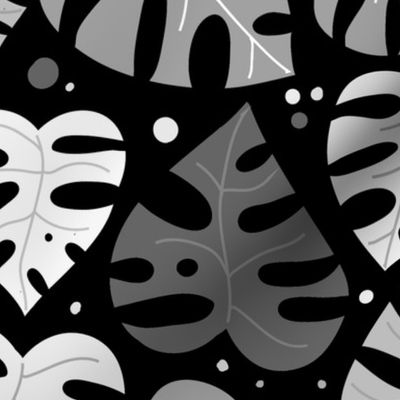 Monstera Doodles in Black, White & Grey - Large