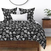 Monstera Doodles in Black, White & Grey - Large