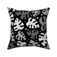 Monstera Doodles in Black, White & Grey - Large