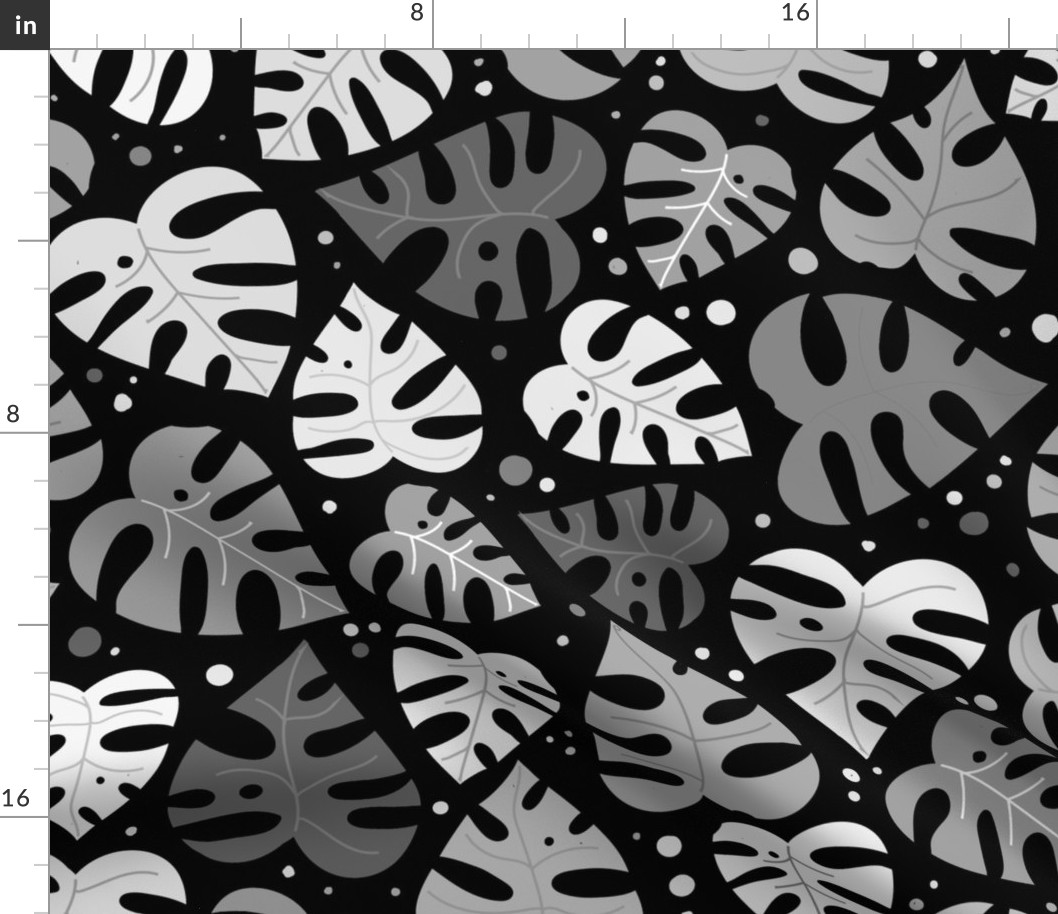 Monstera Doodles in Black, White & Grey - Large