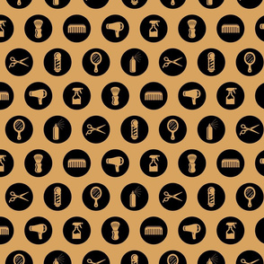 Salon & Barbershop Icons Circles in Black with Light Gold Background