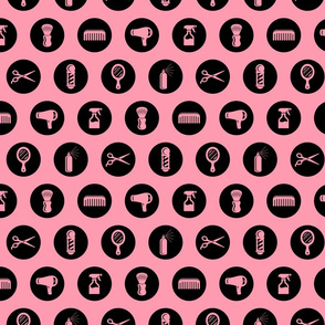 Salon & Barbershop Icons Circles in Black with Pink Background