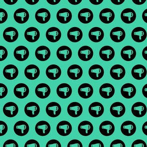 Blow Dryer Icon Circles Salon & Barbershop Pattern in Black on Teal Green Background