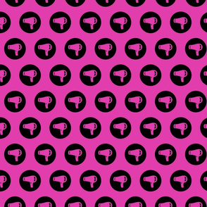 Blow Dryer Icon Circles Salon & Barbershop Pattern in Black on Hot Pink Background