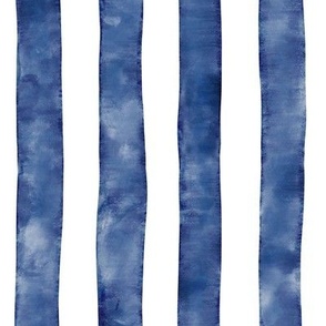 Large Blue and White Watercolor Bold Stripes