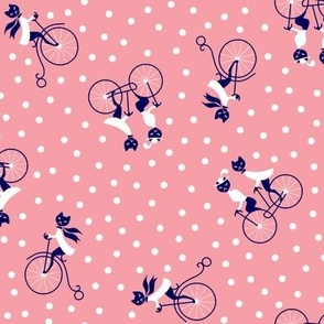 Kitties on Bicycles Dotty - Pink