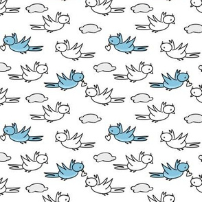 Wee Lil Nature Baby, Blue Birds - Blue White  Gray / Tiny  