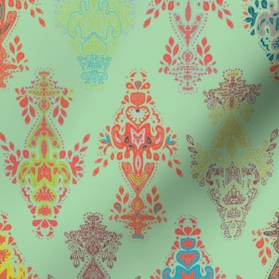 India Holi Collection - Red colour way on Mint Green 