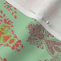 India Holi Collection - Red colour way on Mint Green 