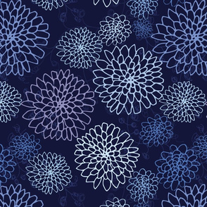 Chrysanthemum - China Blues on Deep Navy
