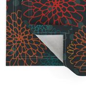 Chrysanthemum - Reds, Oranges and Greens on a Deep Slate Grey