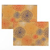 Chrysanthemum - Reds and Blues on Butterscotch