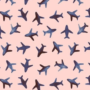 Around the world watercolor airplanes ★ blue on coral planes 