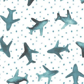 Around the world watercolor emerald airplanes with polka dot