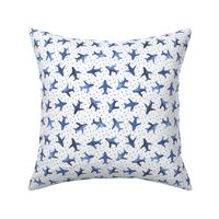 Blue around the world - watercolor airplanes with dots for modern nursery - air planes for baby boys