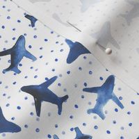 Blue around the world - watercolor airplanes with dots for modern nursery - air planes for baby boys