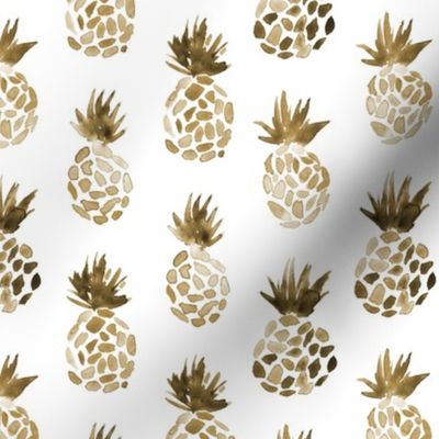 Earthy pineapples on white - tropical modern fruits for neutral home decor, bedding, nursery