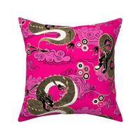 Serpent Dragon Hot Pink and Gold