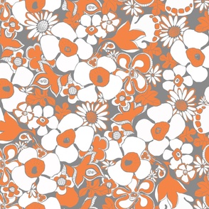 Floral Doodles orange grey white 