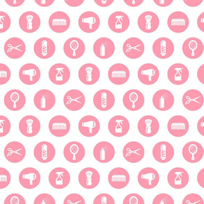 Salon & Barbershop Icons Circles in Pink with White Background