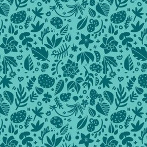 Planty - Leafy Cottagecore Feedsack Retro Botanical - Aqua Turquoise Teal