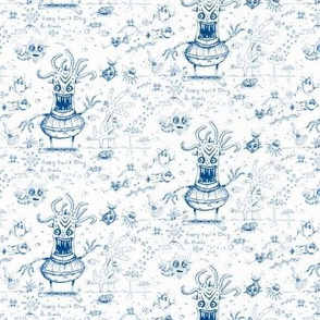 happy hand drawn squid boy and friends off the wall marine toile, small scale, blue and white