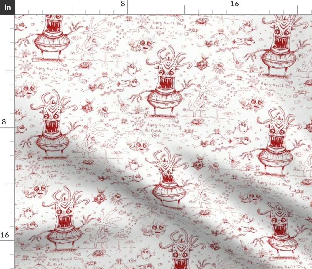 happy hand drawn squid boy and friends Fabric | Spoonflower