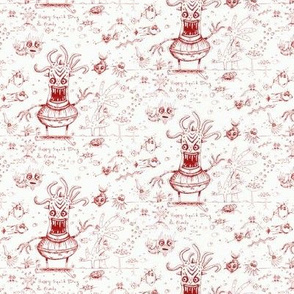 happy hand drawn squid boy and friends off the wall marine toile, small scale, red and white