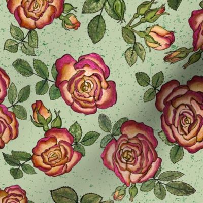 Sparkle Roses on Fresh Green by ArtfulFreddy