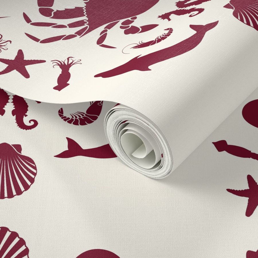 Nautical Toile - brick red and taupe Wallpaper | Spoonflower