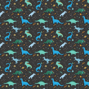 Dinosaurs in Space Blue + Teal Green - Small