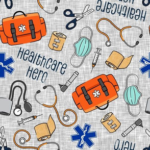 healthcare hero EMT -  first responder EMT supplies - EMS medical fabric - orange medic bag on grey - LAD20