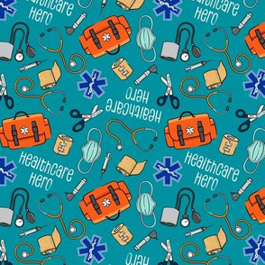 (small scale) healthcare hero EMT -  first responder EMT supplies - EMS medical fabric - teal - LAD20