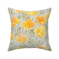 Watercolor California Poppies Meadow (silver) 24”